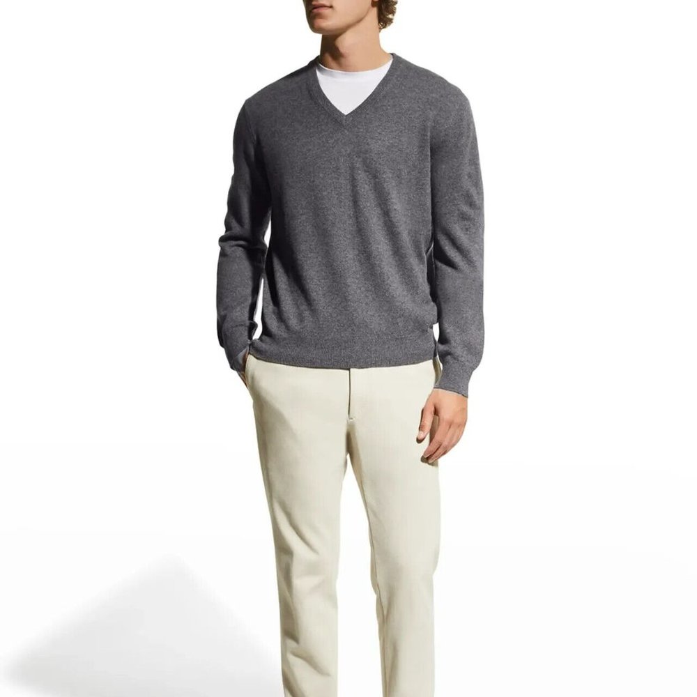 NWT Cremieux Men's Charcoal Heather Luxury Cashmere V-Neck Sweater